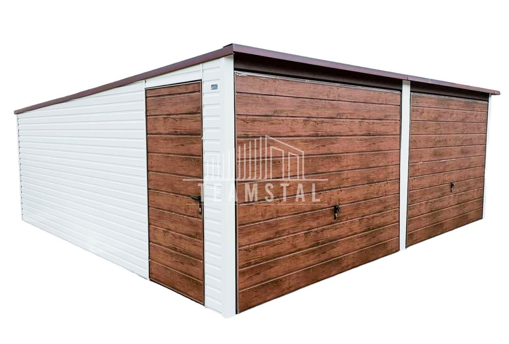 GARAŻ BLASZANY 6m x 6m poziom spad tył 2x Brama  drzwi TS252