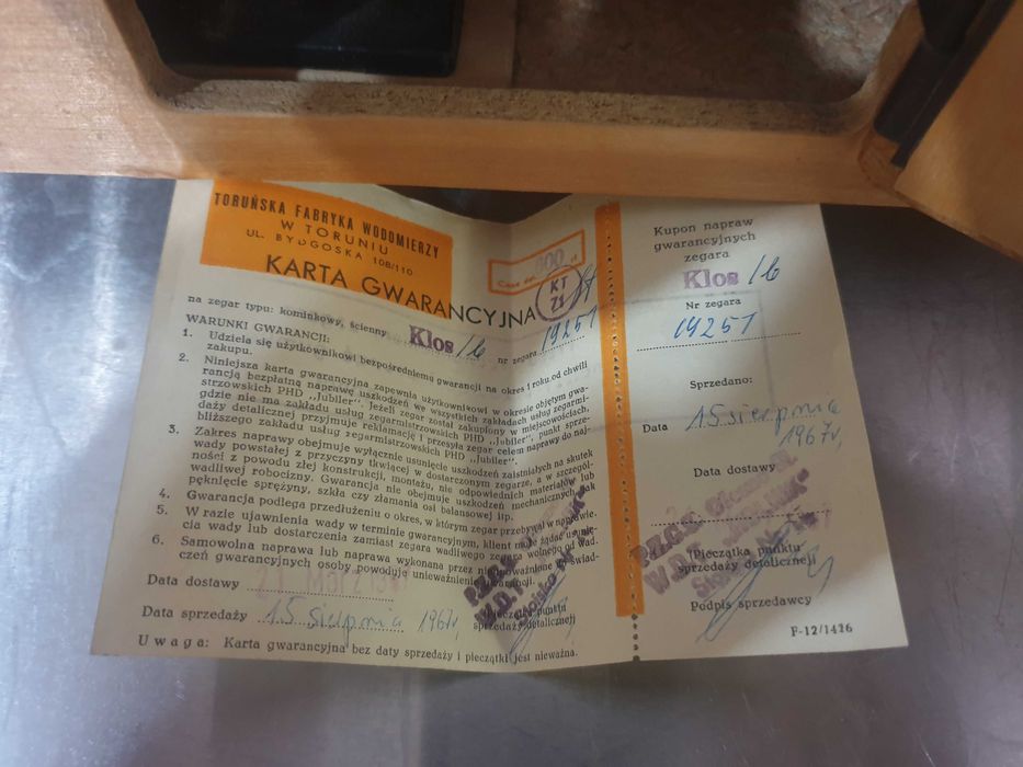 Zegar kominkowy metron KLOS/b 1967