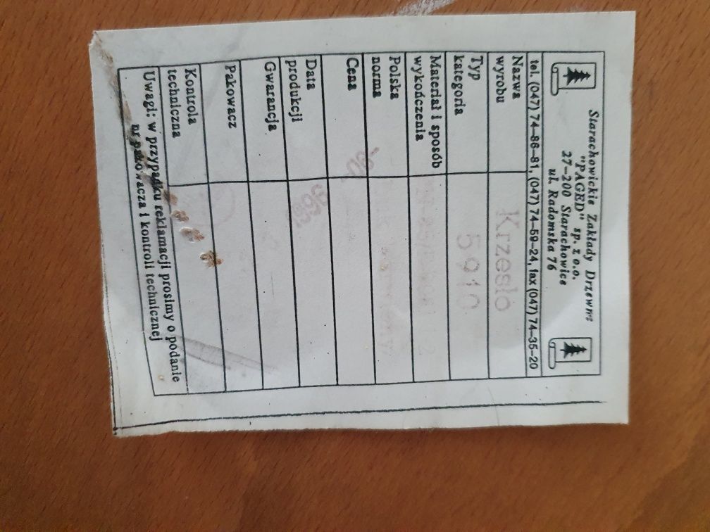 Krzesło paryczak typ 5910 solidne