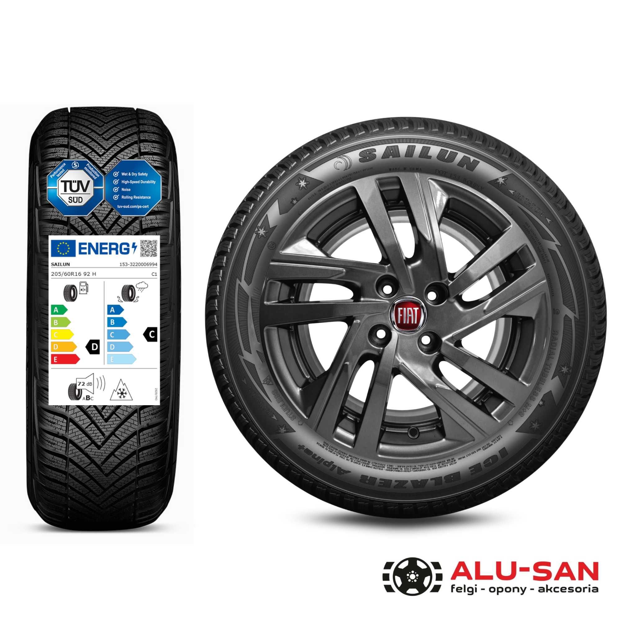 Koła zimowe 16" FIAT PANDA GRANDE C SAILUN 205/60R16 Grafit 4×108