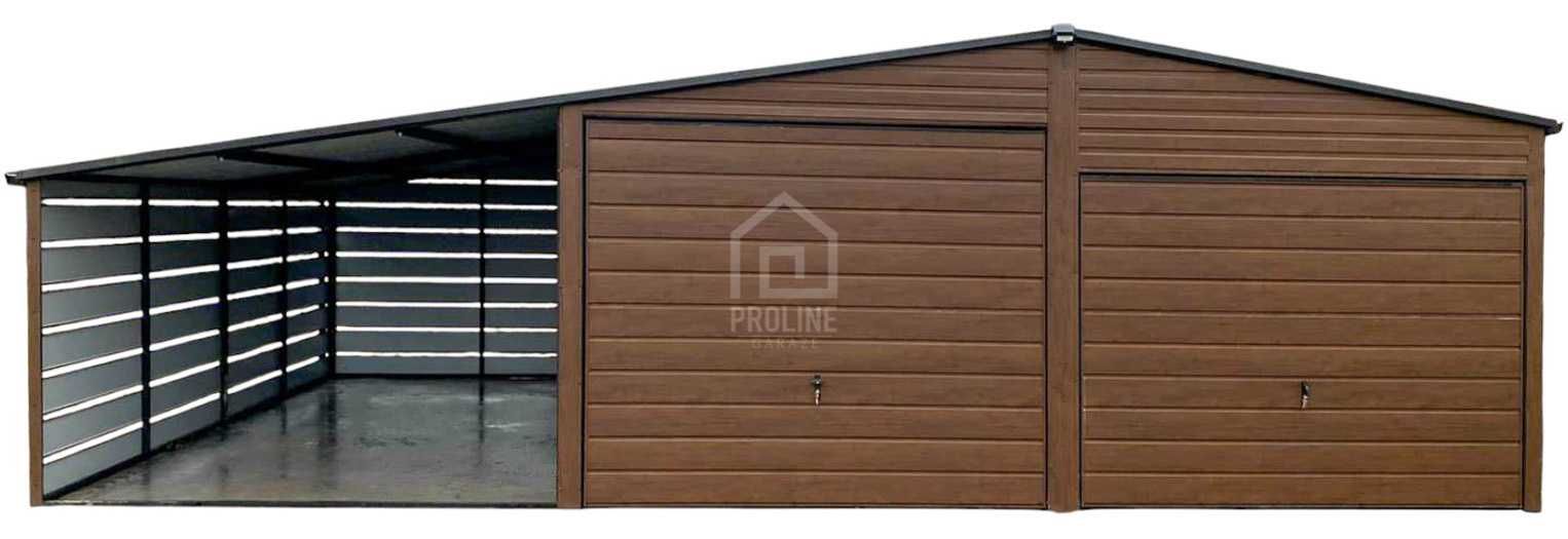 Garaż blaszany 6x6 + wiata 3x6 2x Brama rynny Dach dwuspadowy PLG111