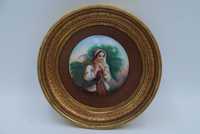 Miniatura okrągła na porcelanie XIX wiek