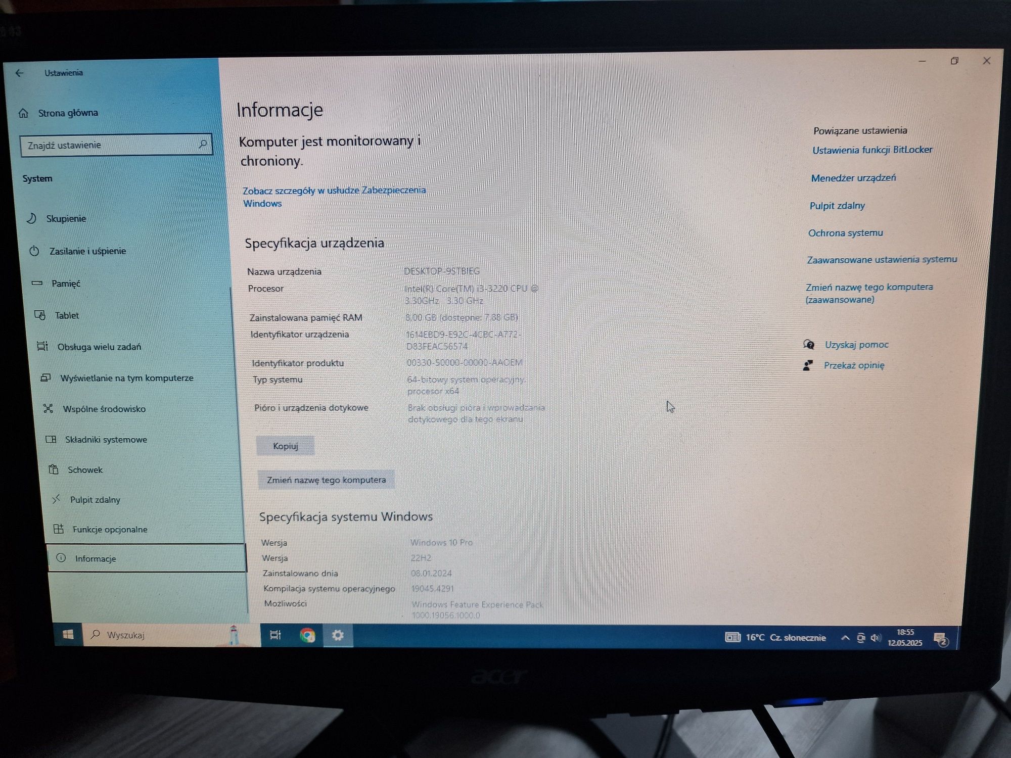 Komputer stacjonarny HP Windows 10 8gb
