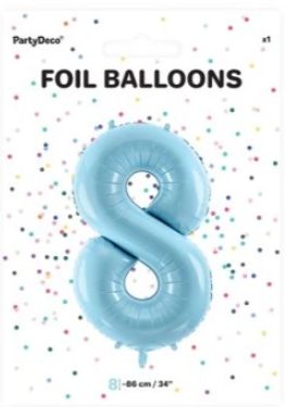 Balon foliowy na hel powietrze cyfra 8 niebieski błękitny 86 cm