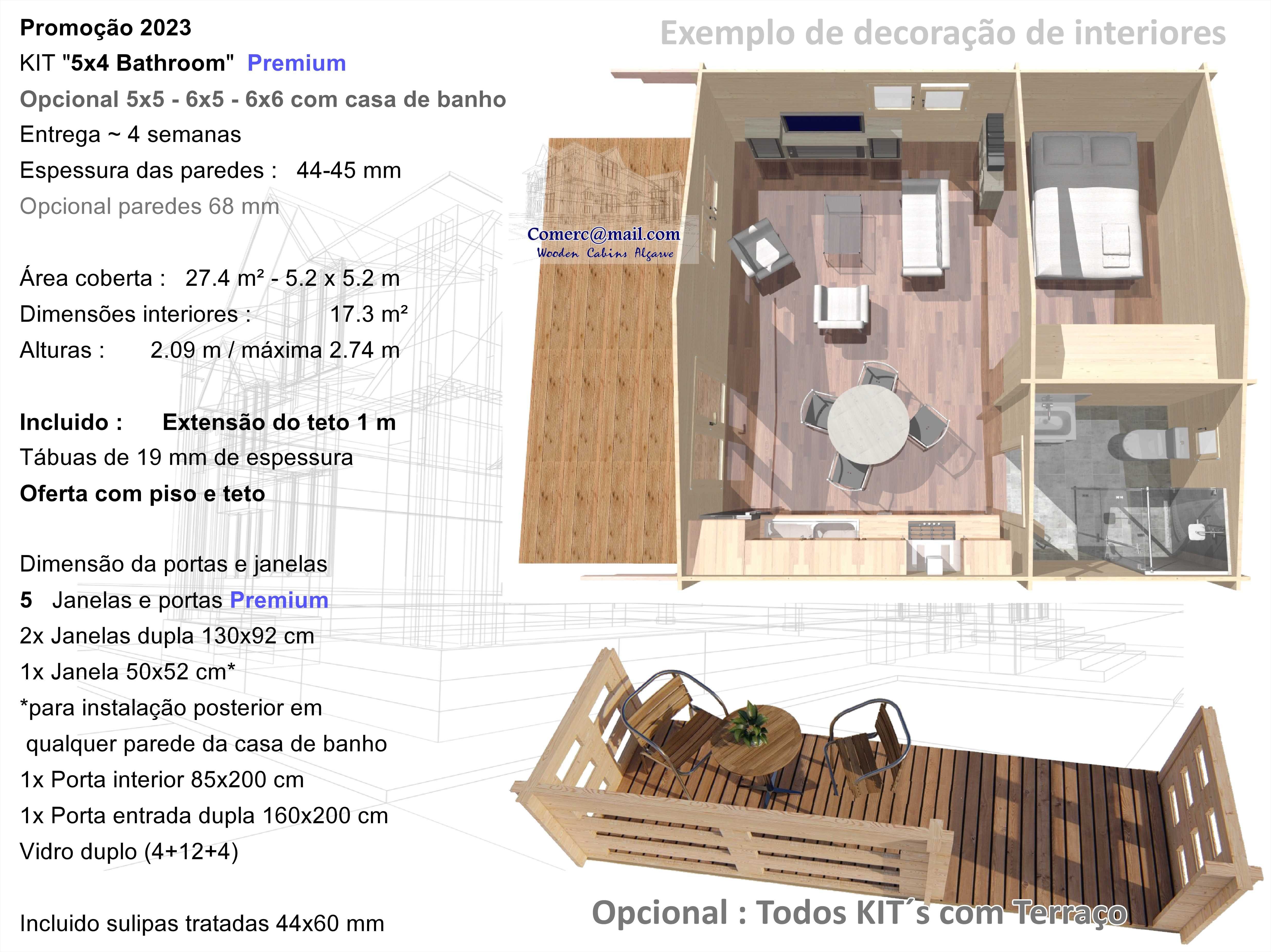 Casa madeira 5x4 Sala - Casa de banho - Área coberta 27m²