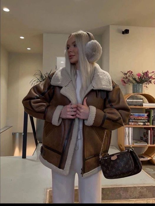 Жіноча дублянка оверсайз з хутром Тедді, тепла зимова куртка купить