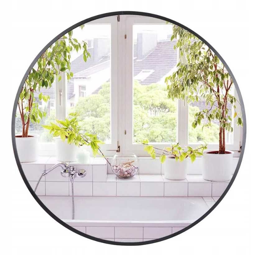 Nowoczesne LUSTRO OKRĄGŁE 60cm Loft Czarne Wiszące Metalowe (OKAZJA)