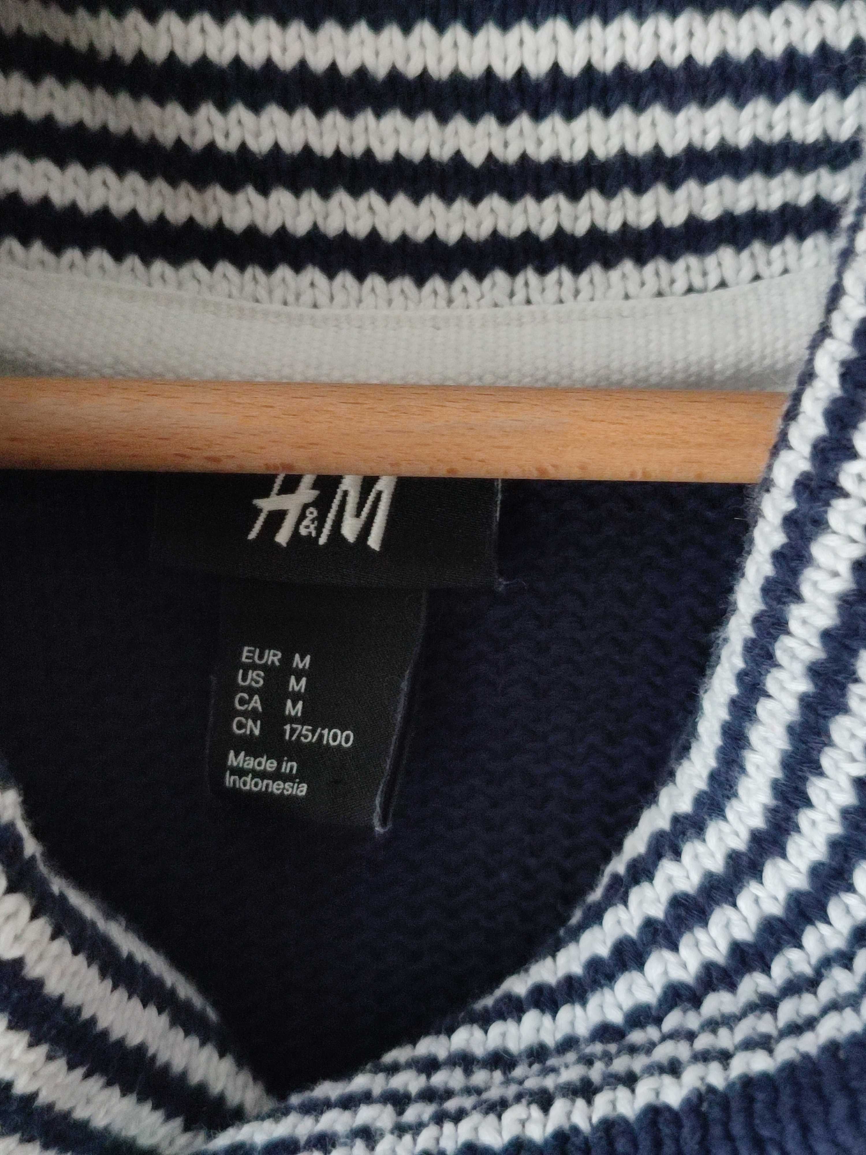 Męski sweter H&M M granatowy marynarski bawełna