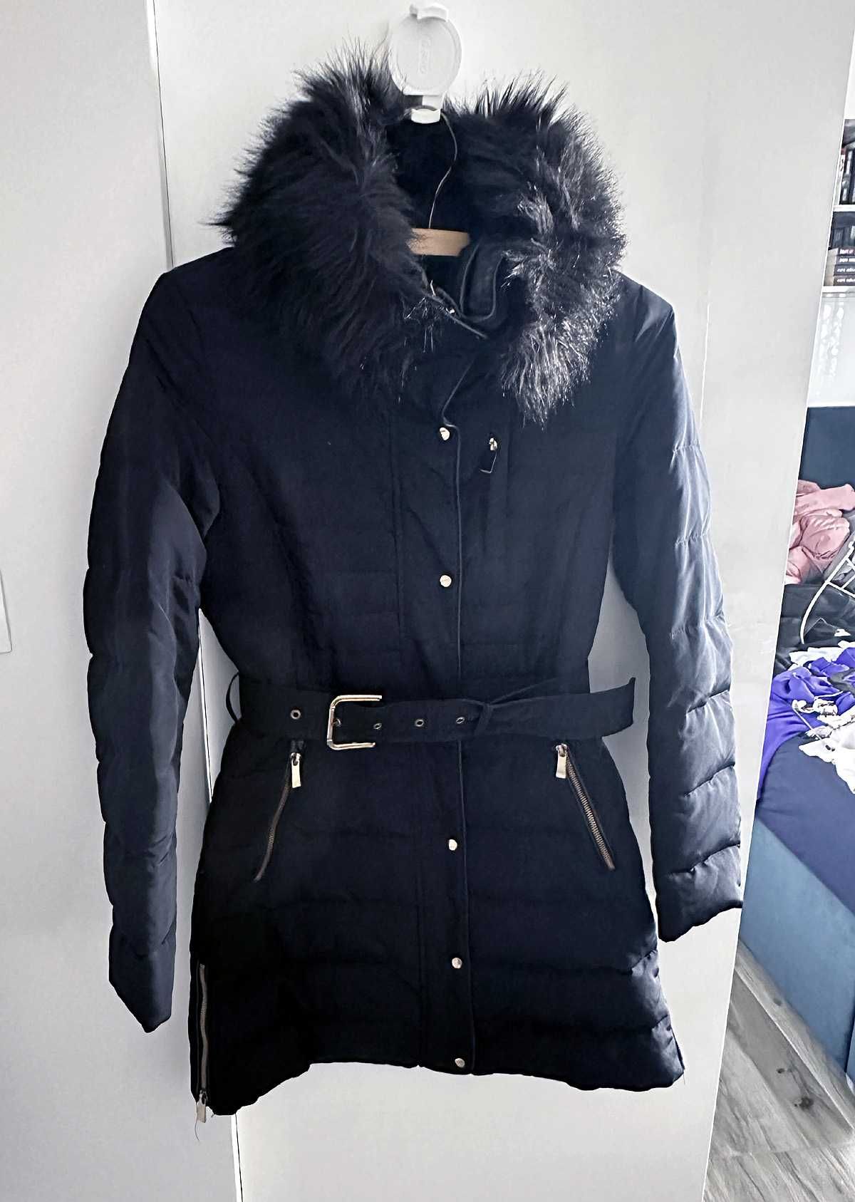Kurtka płaszcz puchowy zara Navy granat zloto M pierze
