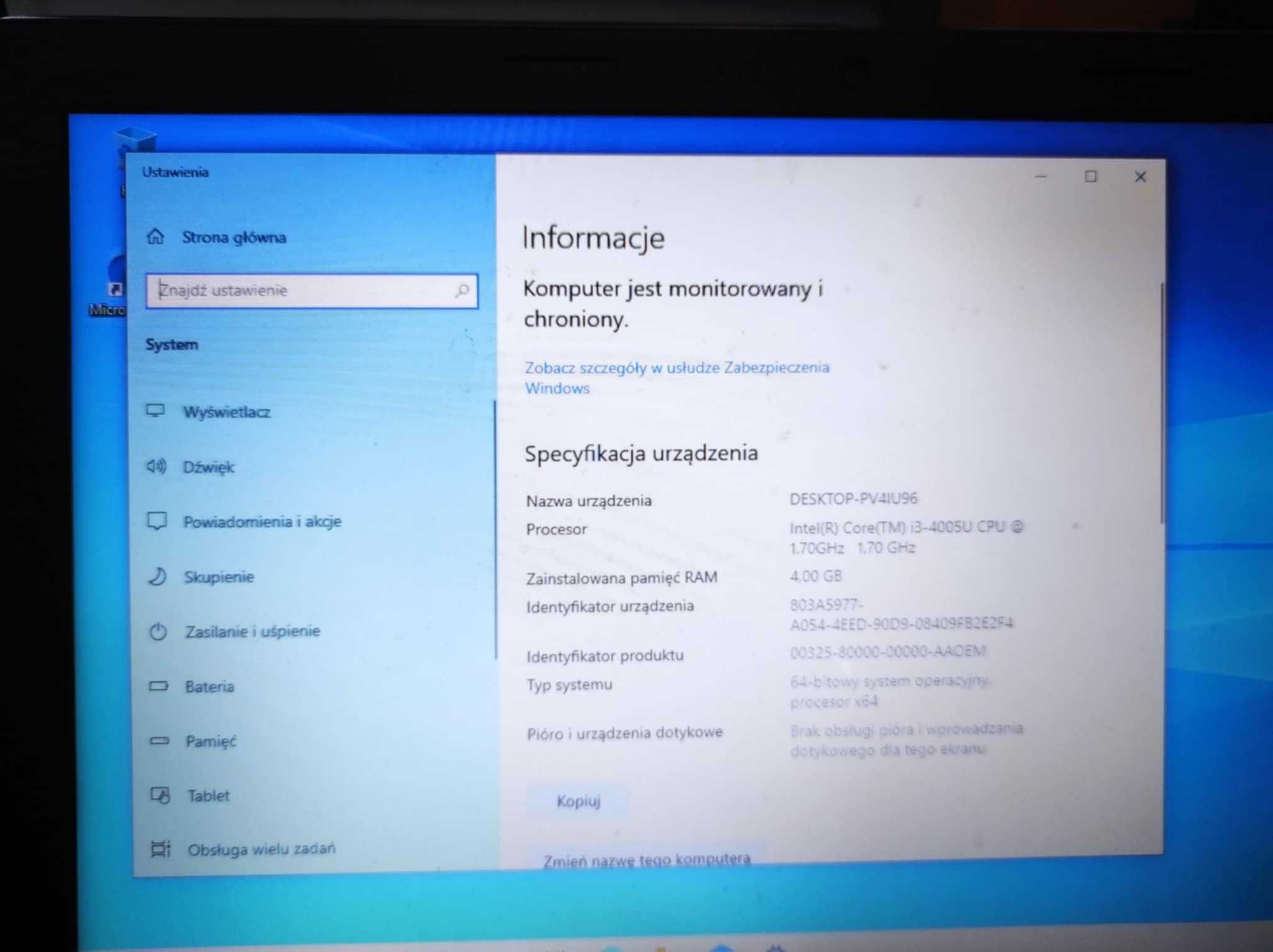Laptop Lenovo B50-80 Intel Core i3 4005U + Windows 10 PRO