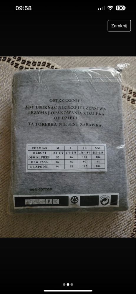 Komplet bielizny ocieplanej męskiej, XL