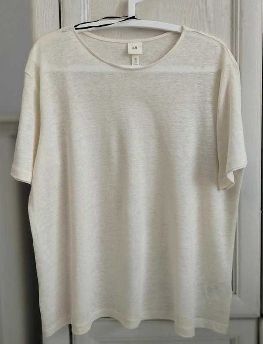 L 40 XL 42 44 XXL oversize kremowy t-shirt basic minimalizm 100% len