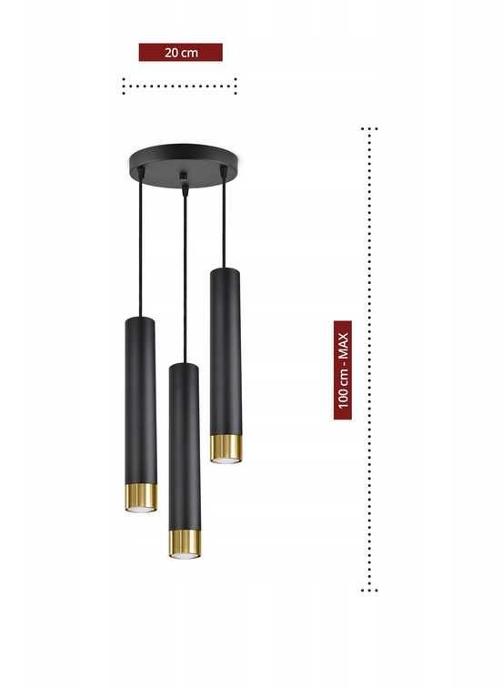 LAMPA SUFITOWA potrójna SPOT Tuba metal czarna złota