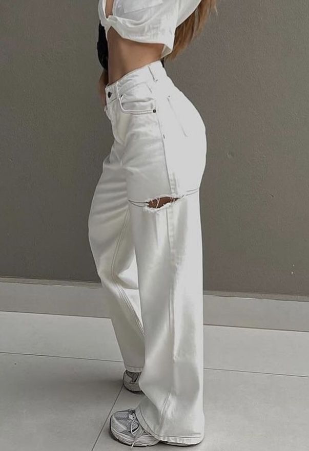 Жіночі прямі джинси з розрізами на стегнах, білі  молочні джинси