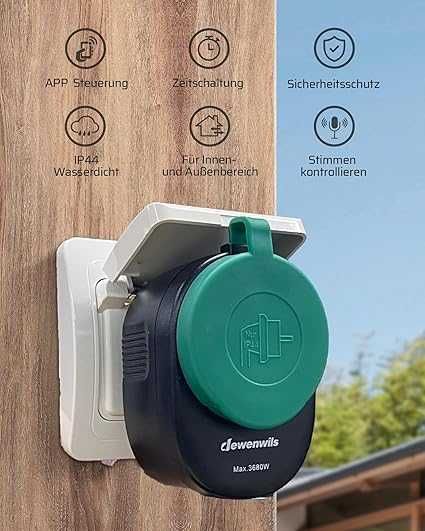 Gniazdka Smart WiFi zewnętrzne IP44, 16A, 3680W, 2 szt., Zdalne Ster.