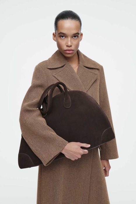 Torebka maxi zamsz naturalny cos skóra skórzana chopper bowling bag