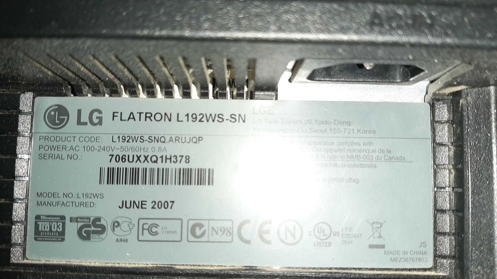 Монітор, монитор LG Flatron l192, 19 дюймов