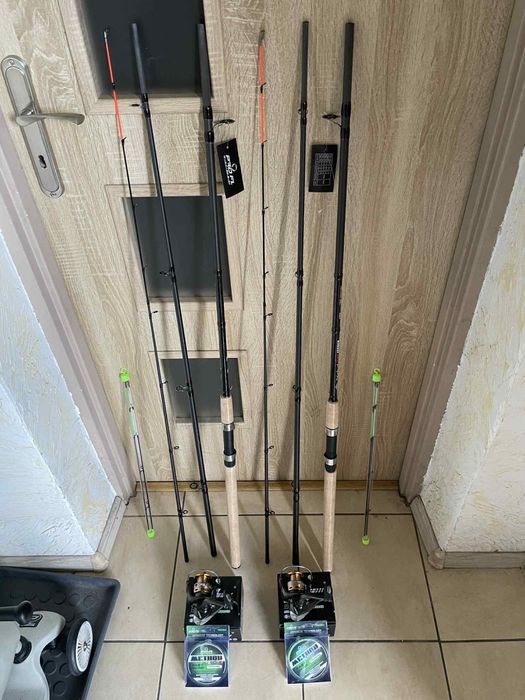 Kompletny zestaw feederowy 3.6m 60-180 g wyrzutu + Kolowrotki i żyłki