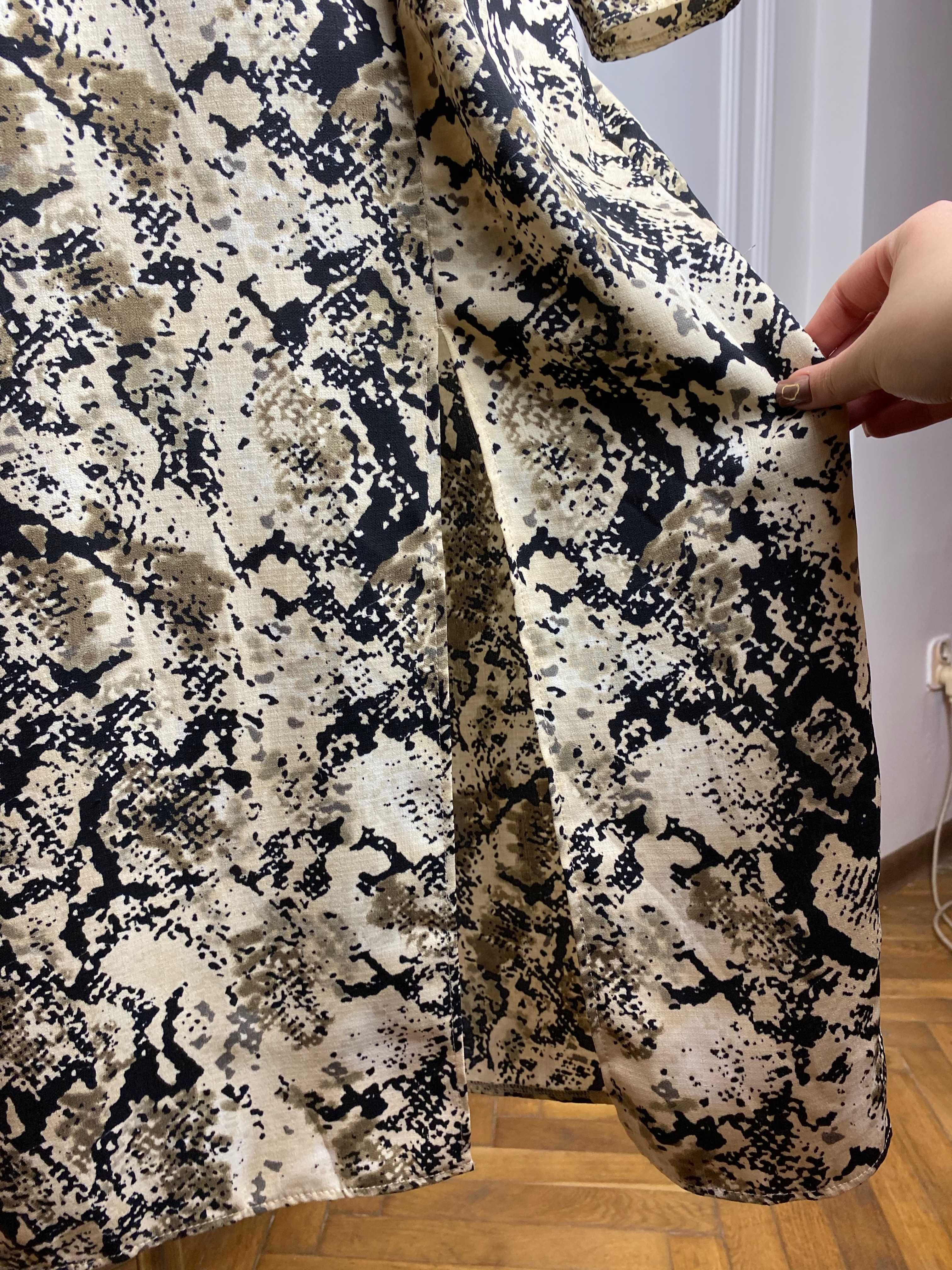 sukienka długa midi beżowa weżowy wzór z długim rękawem 40 M/L Asos