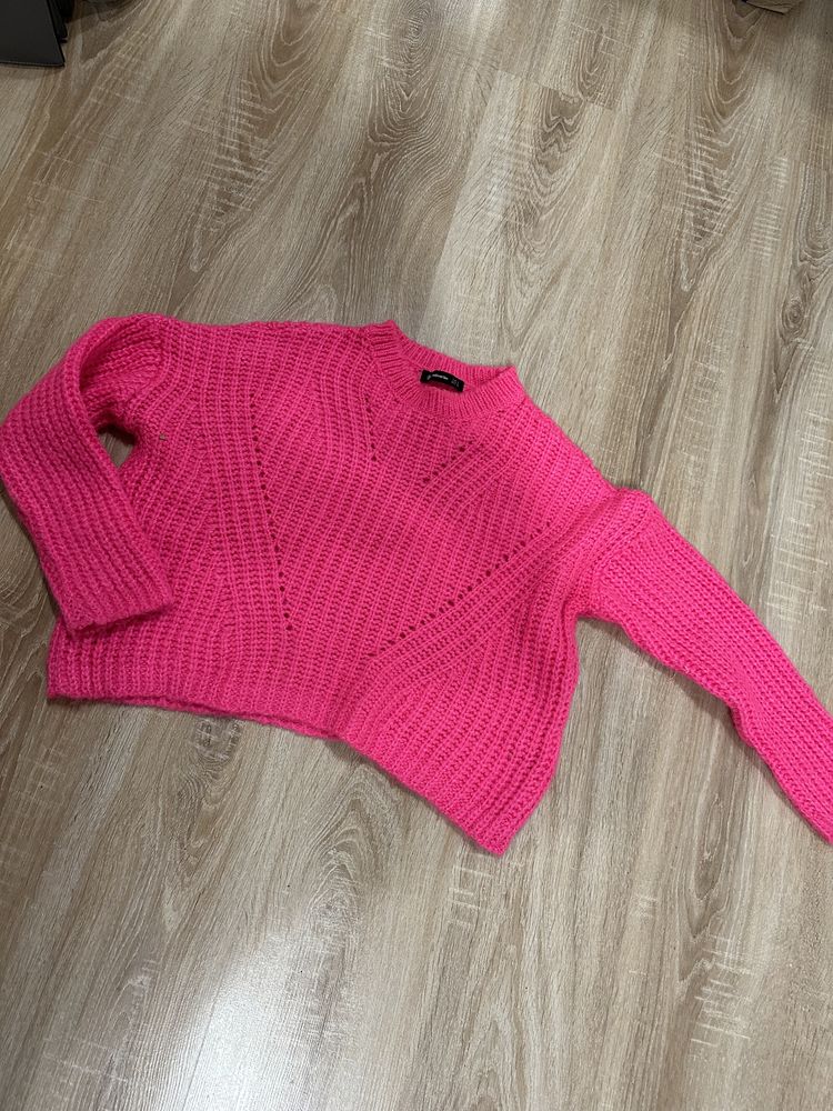 Sweter sweterek neon pleciony warkocz