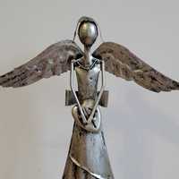 Anioł z sercem metalowa figurka anioła hand made - wys. 36 cm