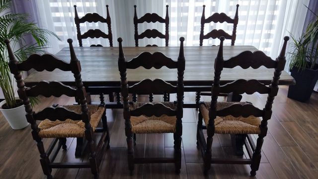 Drewniane krzesła Stylowy zestaw stół i krzesła do jadalni lite drewno