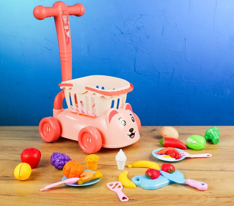 Візок-каталка з кошиком та продуктами (2 кольори, 30 елементів)