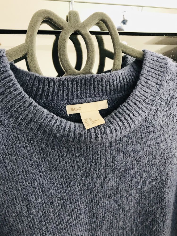 Niebieski sweter z długim rękawem H&M 34 (XS) basic