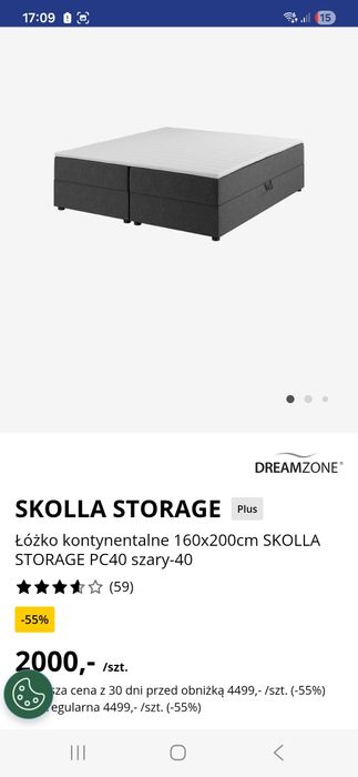 Materac z łóżka Jysk SKOLLA STORAG 70x200E
plus