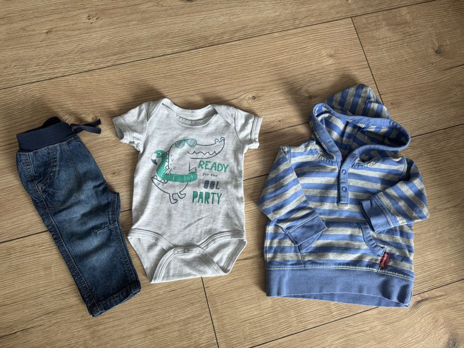 Zestaw rzeczy niemowlęcych chłopięcych 62 spodnie body bluza