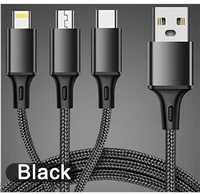 Кабель мультизарядки 3-in-1 cable 1.2m Lightning+Micro+Type-C Black