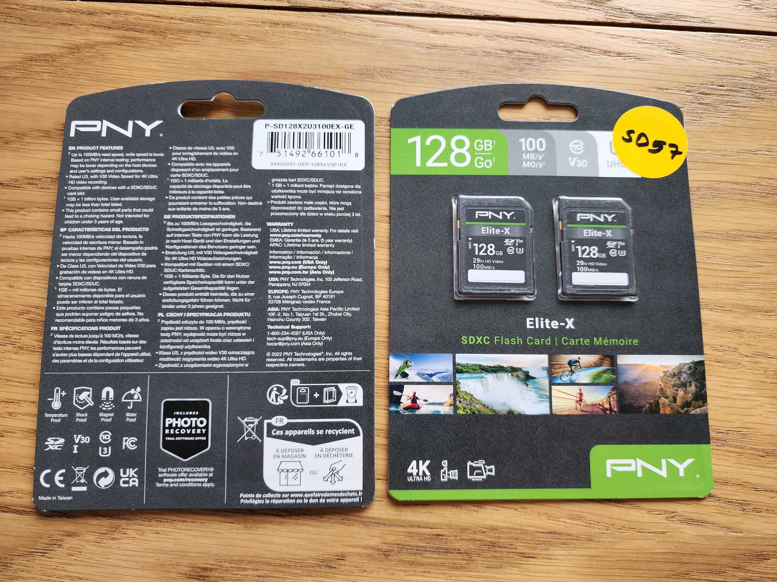 PNY 128GB Elite-X Class 10 U3 V30 SDXC 100MB/s, Class 10 U3 V30 4K 2шт