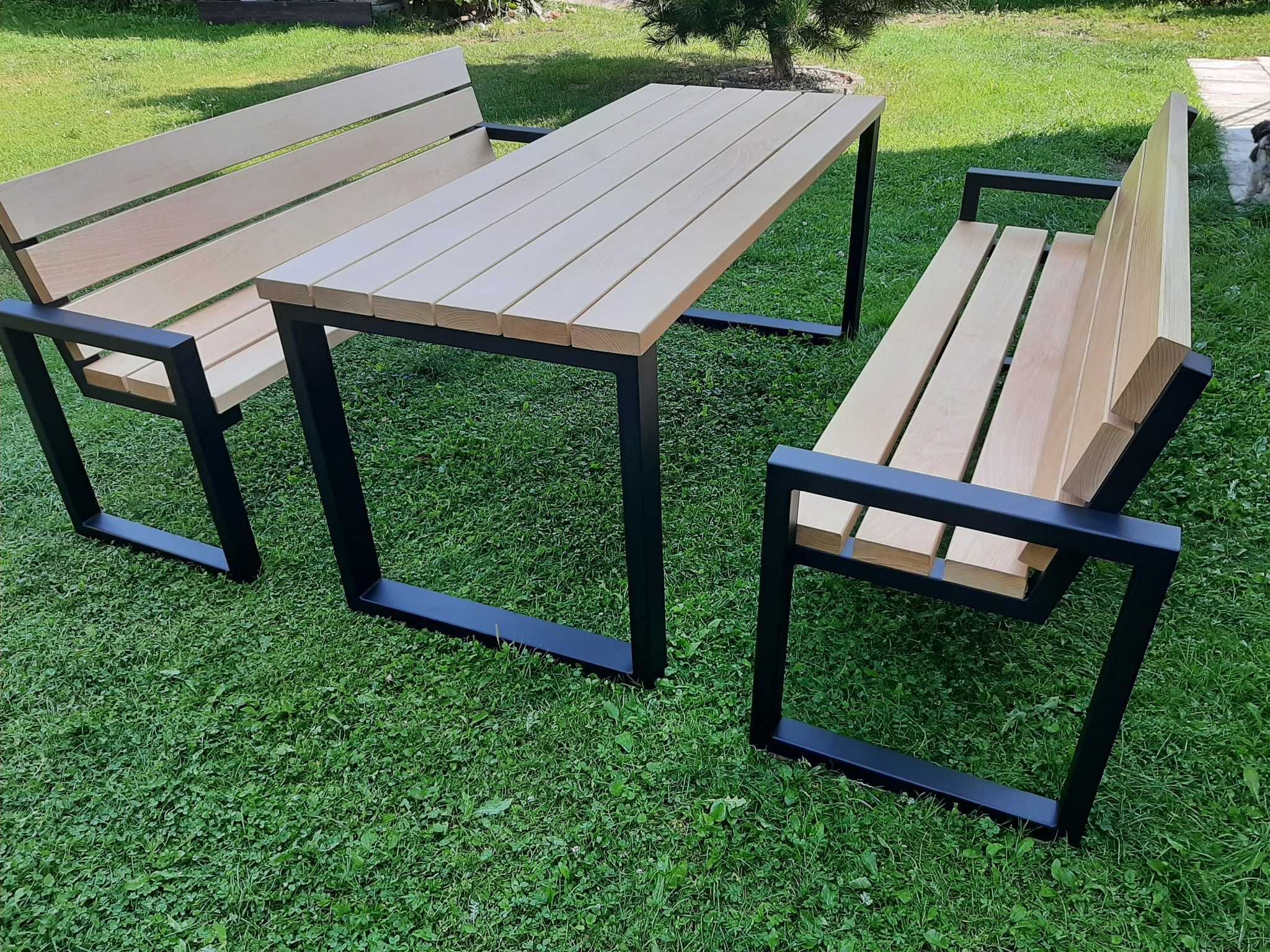 LOFTOWY Zestaw Ogrodowy Loft Metalowe Nogi Solidny Profil Deski BUK