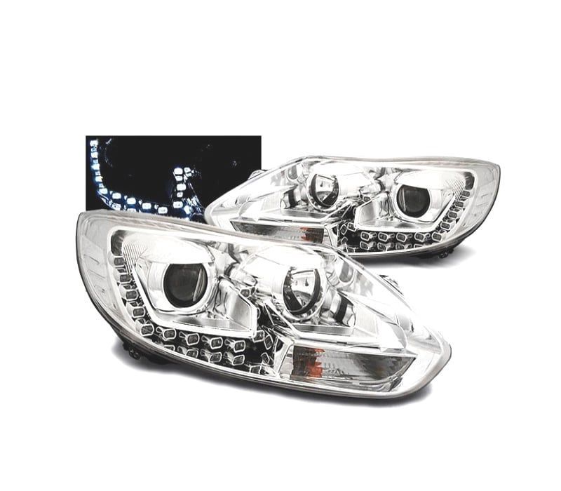 FARÓIS FRONTAIS FORD FOCUS 11-14 LUZ DIURNA FUNDO CROMADO