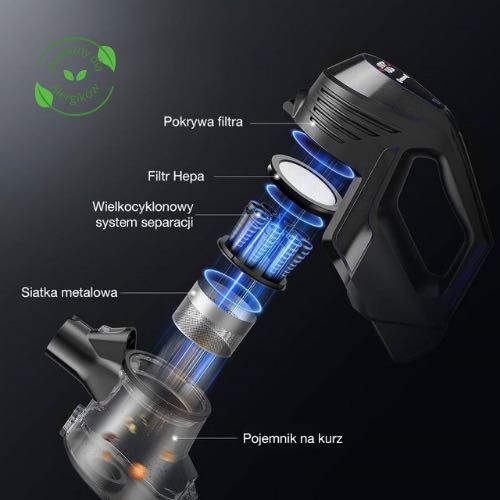 MOCNY ODKURZACZ Bezprzewodowy pionowy z oświetleniem LED 4W1 CM1