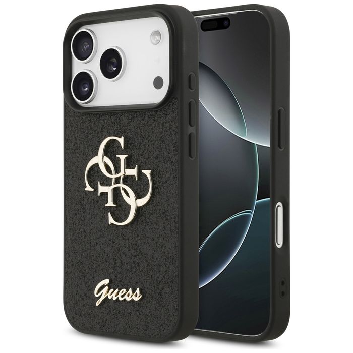 Oryginalne Etui GUESS Fixed Glitter Big 4G do Iphone 17 Pro czarny