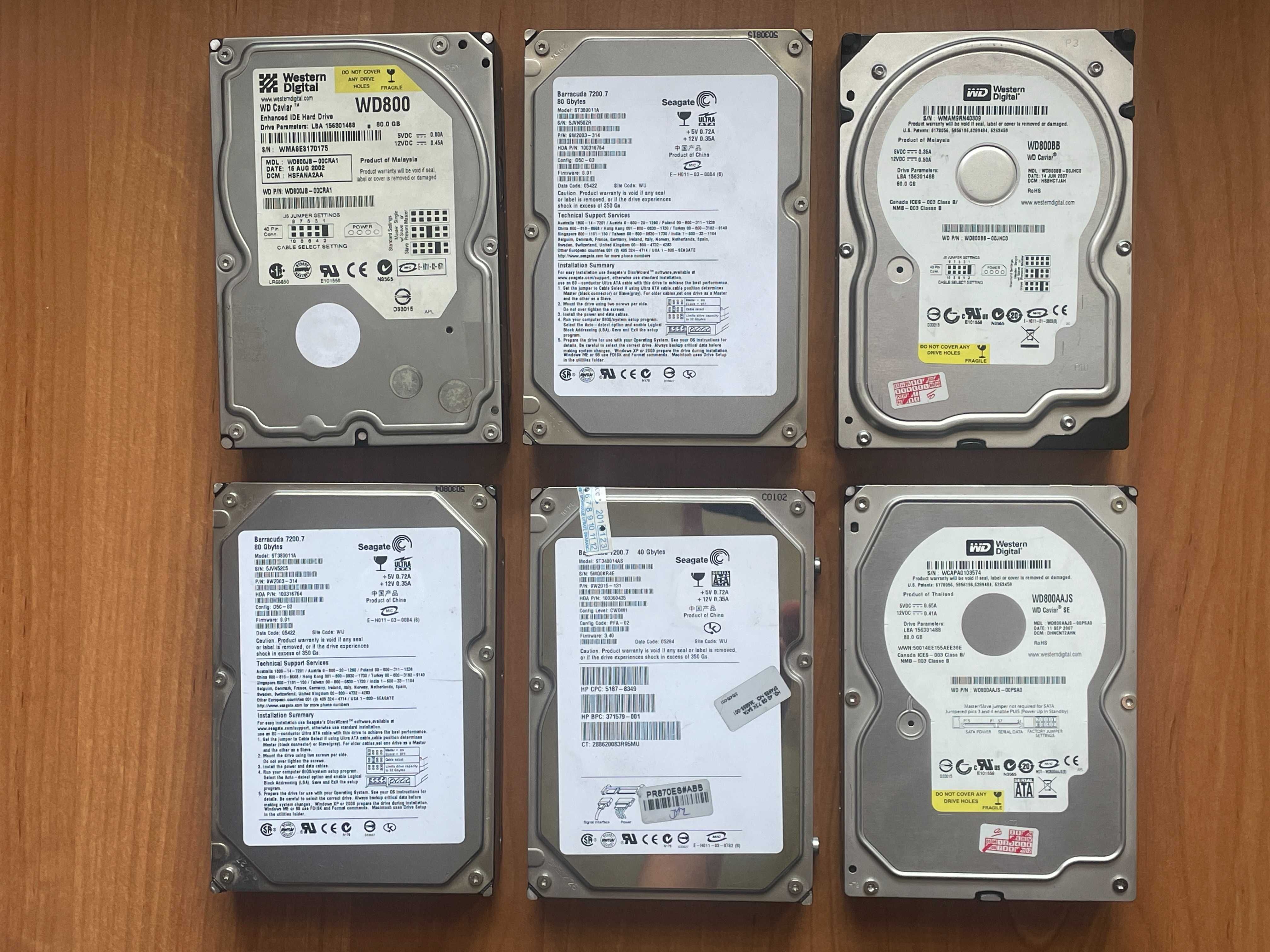 Dyski twarde HDD na SATA i IDE. Poj. 40 - 80 GB