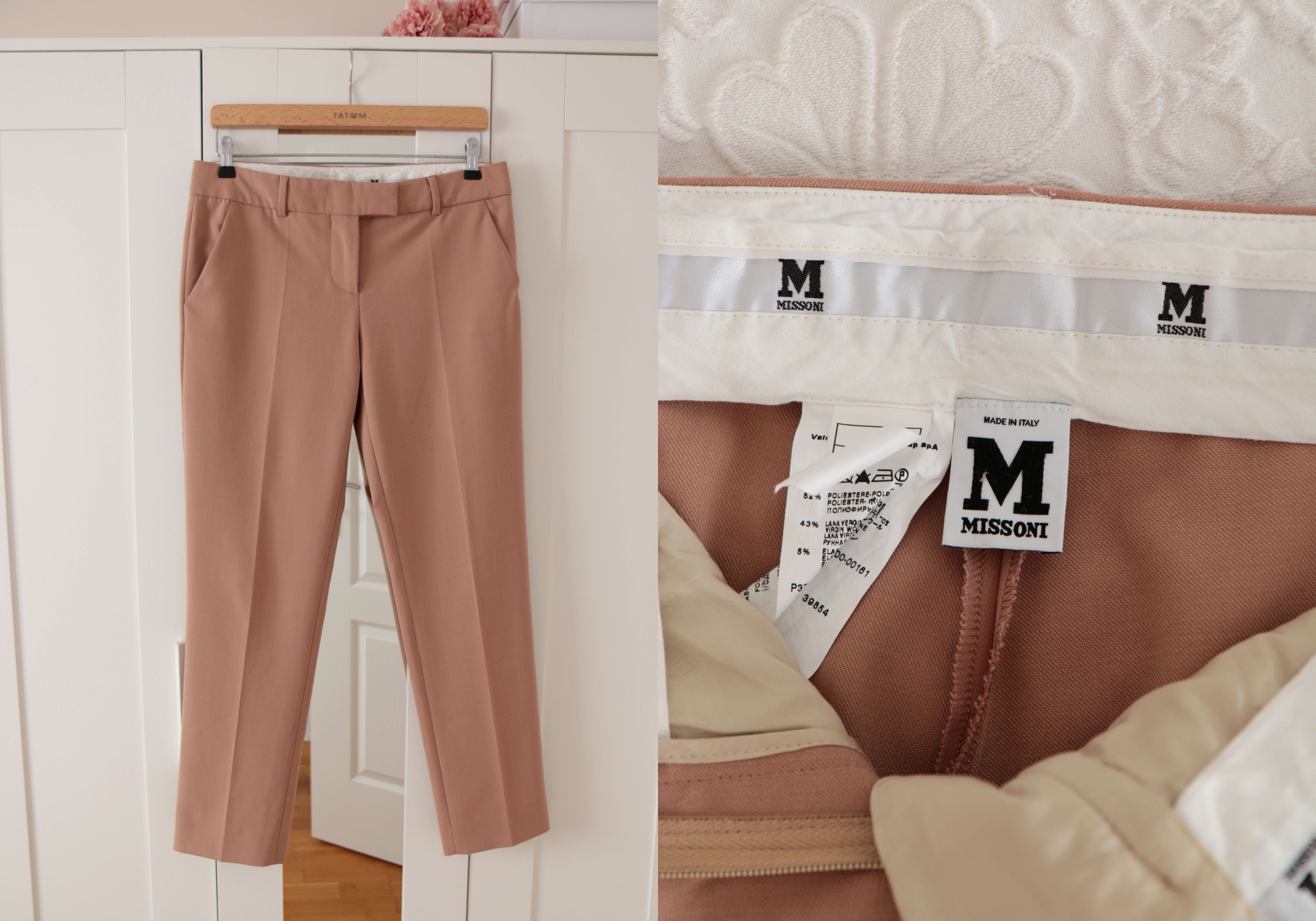 Włoskie beżowe spodnie MISSONI L 40 eleganckie wełna zalando markowe