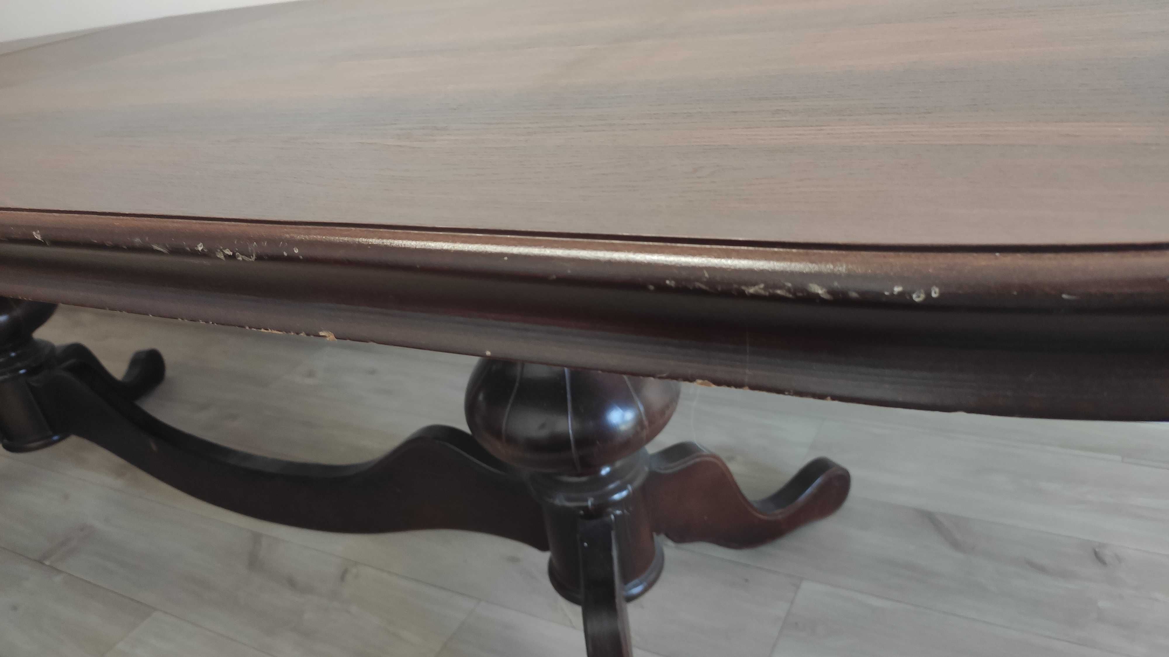 Drewniany stół owalny ciemny + 5 krzeseł