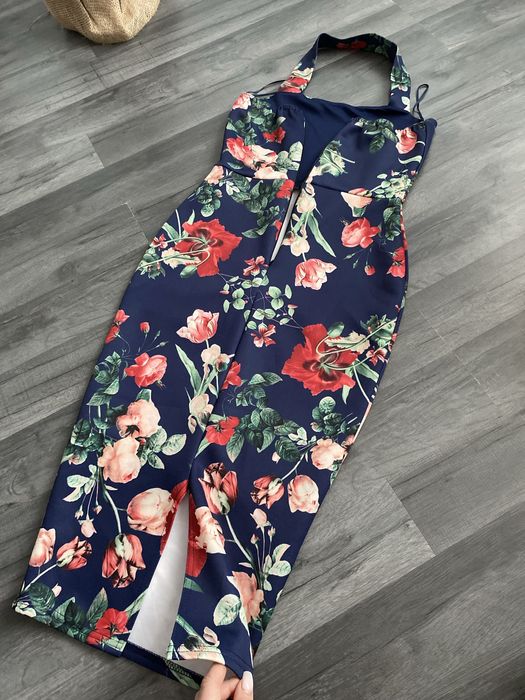 Boohoo S/36 dopasowana sukienka print kwiatowy