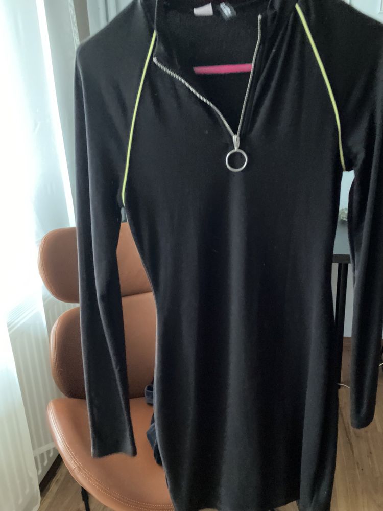 Sukienka z długim rękawem na zamek z przodu czarna H&M S 36