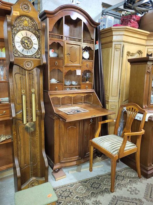 Unikatowy zegar podłogowy stojący skrzynia dębowa