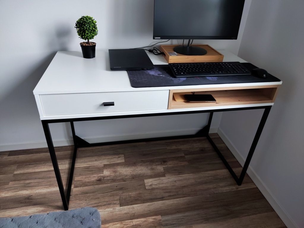 Biurko Olier Białe Dąb Artisan 120 cm metalowe nogi loft
