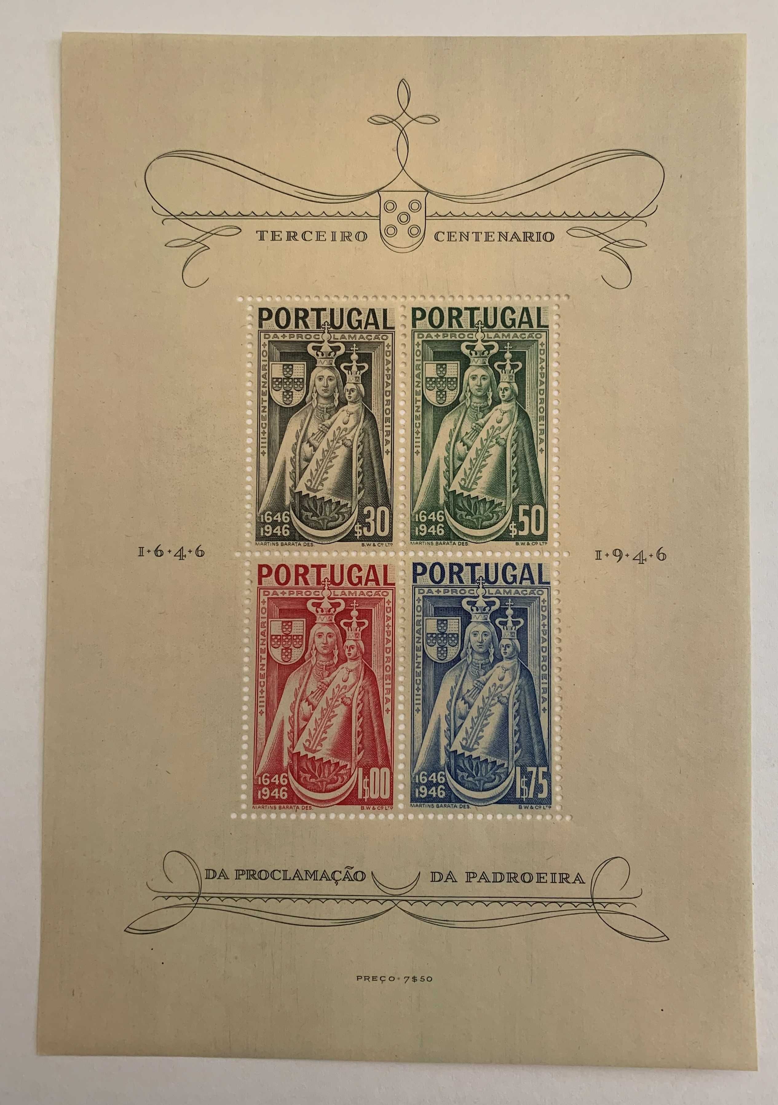 Selos 3º Centenário da Padroeira de Portugal de 1946 - novos