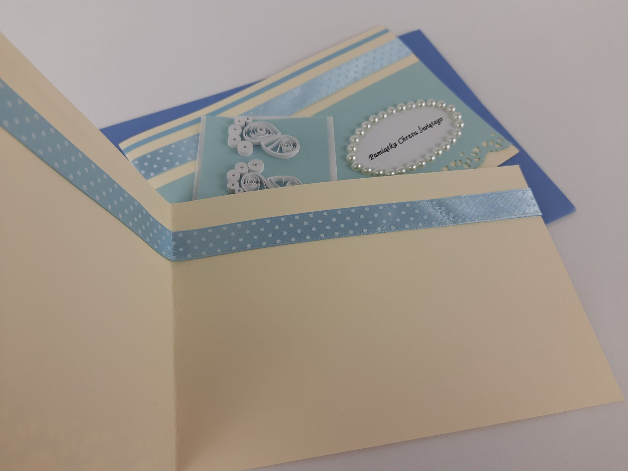 Pamiątka chrztu świętego 2kartki quilling dla bliźniaków handmade