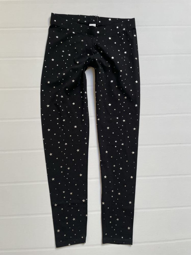 164 M&S MARKS&SPENCER czarne bawełniane legginsy w srebrne gwiazdki