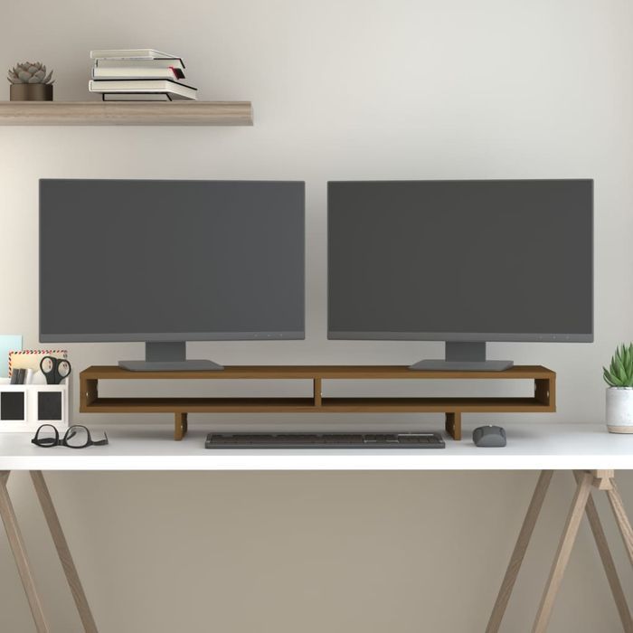 Vidaxl Podstawka Na Monitor, Miodowy Brąz, 100X27X14 Cm, Lita Sosna