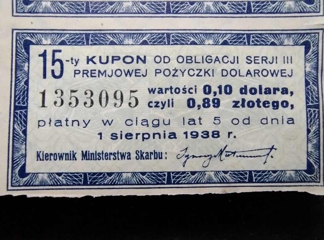 II RP Obligacja wartości 5 dolarów z 1931 roku