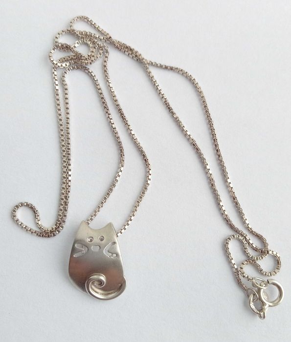 Підвіс кулон "Котик" з ланцюжком срібло 925 проба, Вінтаж