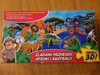 Puzzle Śladami przyrody Afryki i Australii plus dodatkowe elementy 3D.